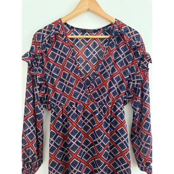 Scotch & Soda Amsterdams Blauw Boho Maxi Dress S Geo Print Fall Chic - Picture 3 of 16